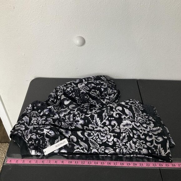 Chico's Top Women 3 (XL) Dark Floral Velvet Burnout Long Sleeve Button Up Blouse - Picture 11 of 12